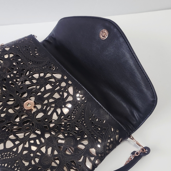 Attitude Envelope Clutch Black & Rose Gold Chain Strap - Picture 7 of 16